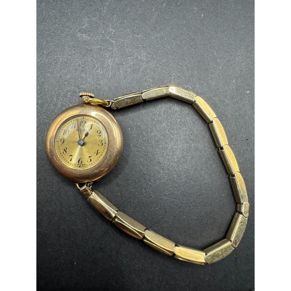 Vintage Hallmark Swiss 1/20 10KT GF Top 15Jewels Art Deco Bracelet Watch 23.5mm